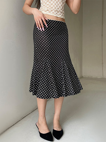 Women's Midi Skirts Dot Print Low Waist Skirts Spring Summer Casual Skirts 2025 Fashion Casual Elegant Clothes