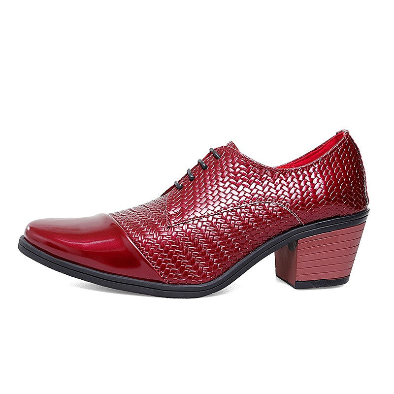 Men's Leather Shoes Banquet Dress Shoes Formal Occasions Men's Business Leather Shoes Office Red High Heels Pointed Shoes