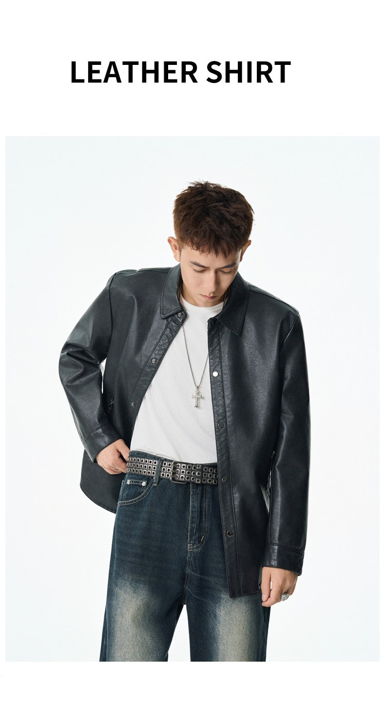 Men New Leather Jacket Men's Retro Black Classic Turn Collar Leather Jackets Trendy Cool Jacket Motorcycle Faux Leather Jacket