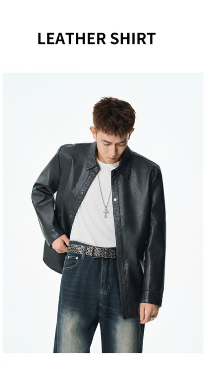 Men New Leather Jacket Men's Retro Black Classic Turn Collar Leather Jackets Trendy Cool Jacket Motorcycle Faux Leather Jacket