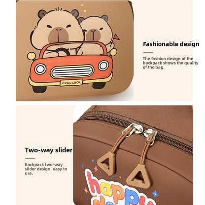 Mochila de Capivara Kawaii de Desenho Animado, Nylon Leve, Mochila Escolar de Capivara, Grande Capacidade, Multibolsos, Mochila para Jardim de Infância