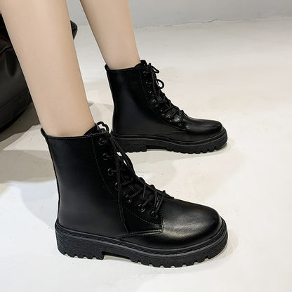 New Style Round Toe Square Heel Cross Strap Fashionable Women's Shoes Casual and Comfortable Plus Velvet Warm Short Boots