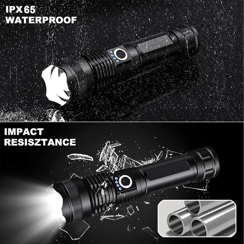 Rechargeable LED Flashlight High Power Zoomable Aluminum Alloy Portable Flashlight for Camping Hiking Outdoor Night Search