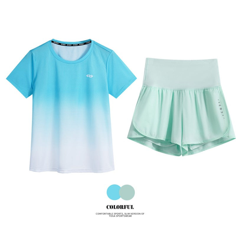 DRUR Women Running Set Quick Dry Loose Workout Outfit 2 Piece Tracksuit Summer Lightweight Gym Top Shorts Suit Badminton Apparel