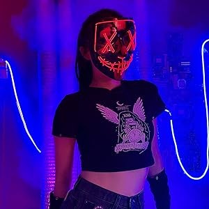 Poptrend Halloween Mask LED Light up Mask Scary mask for Festival Cosplay Halloween Costume Masquerade Parties Carnival Gift