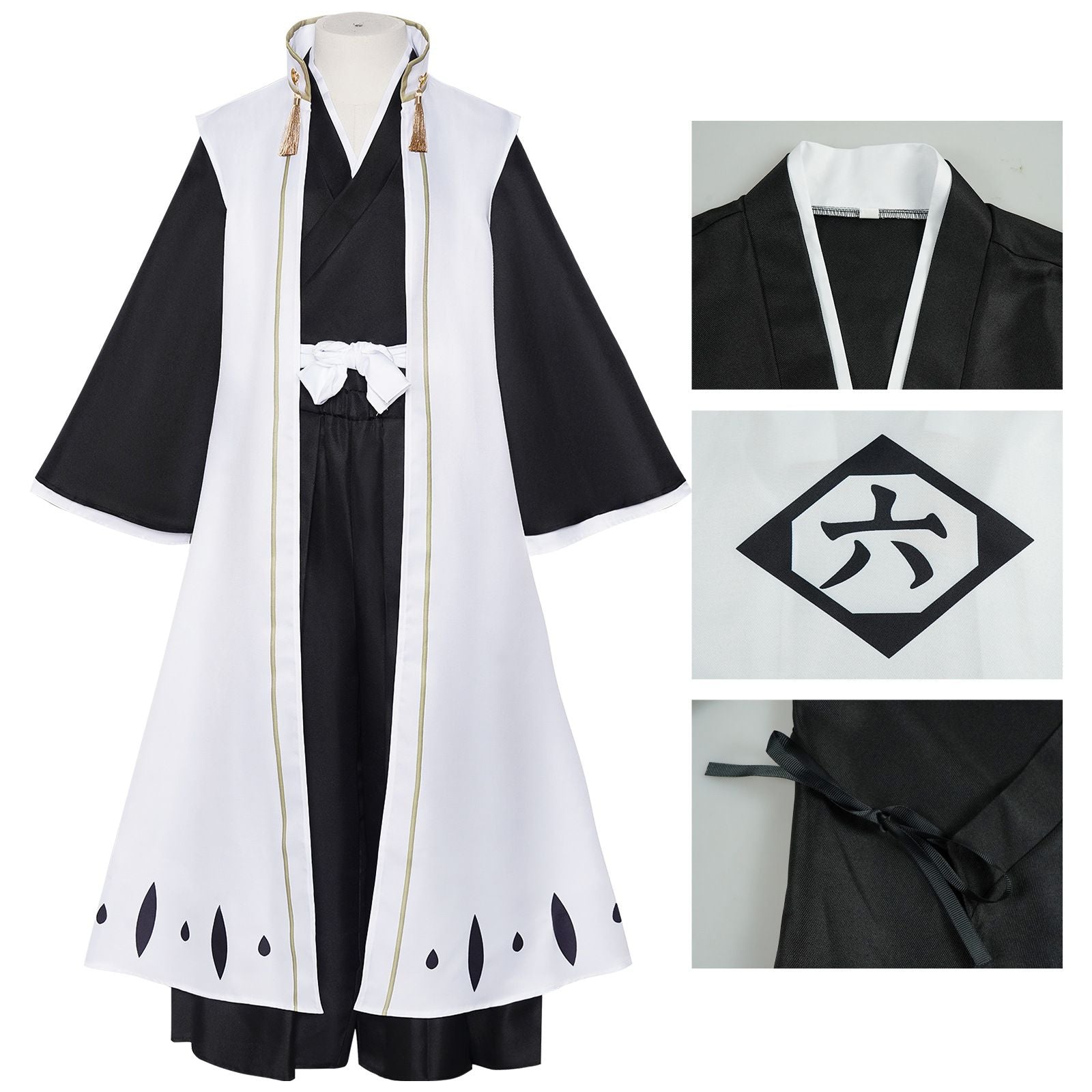 Anime Kuchiki Byakuya Cosplay Costume wig Kimono Gotei 13 Captain White Cloak Combat Uniform Adult Man Halloween Carnival Suit