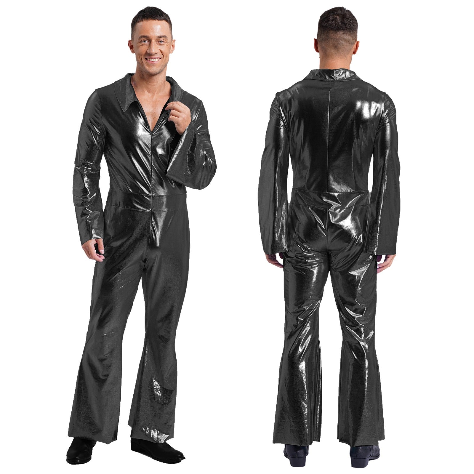 Men Bell Bottom Pants Jumpsuit Rompers Vintage 80s Disco Hippie Costume for Rock Jazz Dancewear Musical Theme Party Dress-up