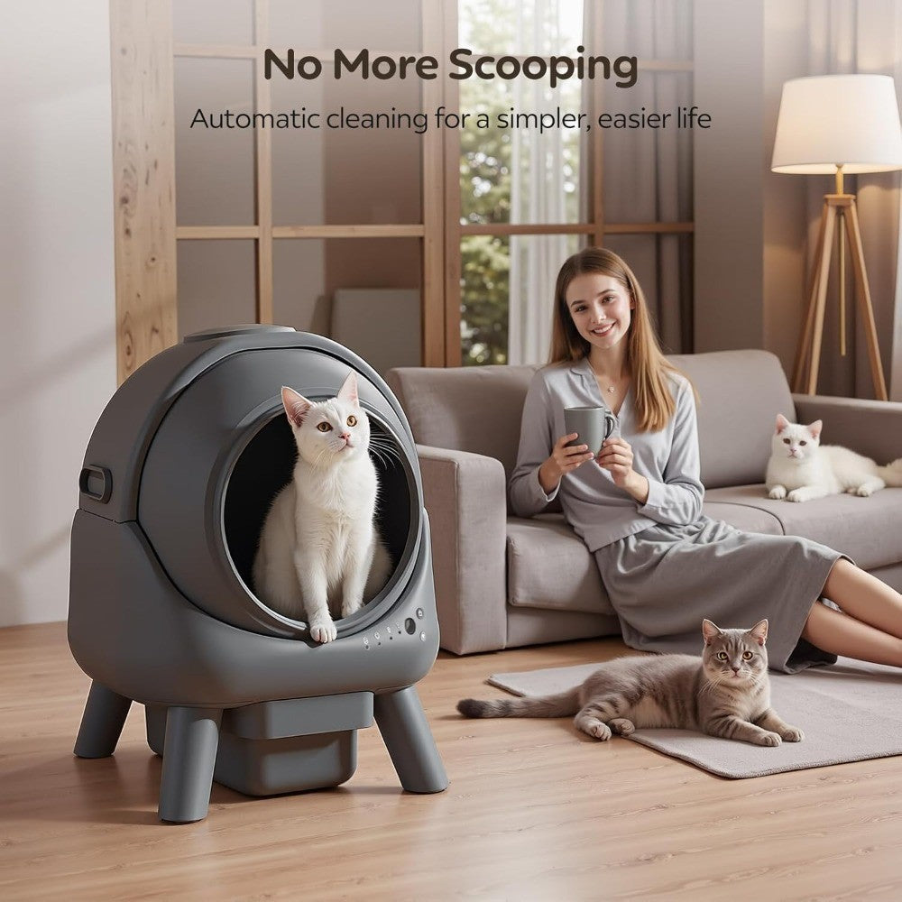 Caixa de Areia Autolimpante para Vários Gatos | Automática com Controle por Aplicativo | Descarte de Dejetos sem Odor e Sensores Duplos de Segurança