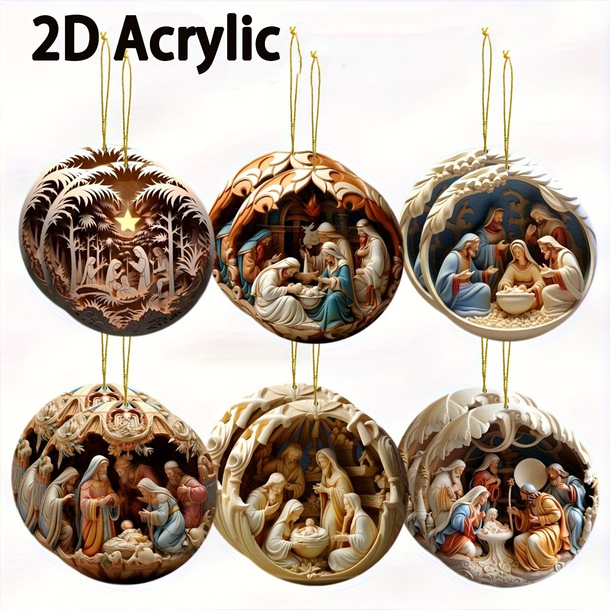 6/12Pcs 2D Painted Christmas Tree Ornament Nativity Christmas Decoration Pendant Creative Holiday Decoration Home Pendant
