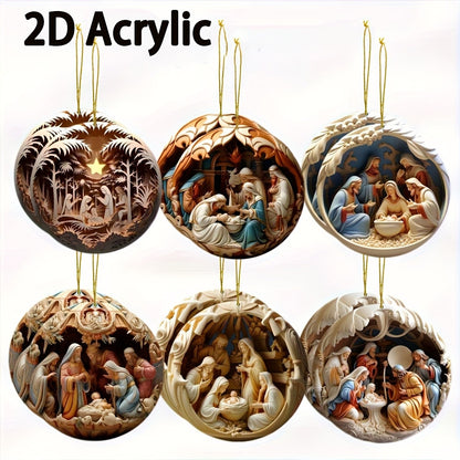 6/12Pcs 2D Painted Christmas Tree Ornament Nativity Christmas Decoration Pendant Creative Holiday Decoration Home Pendant