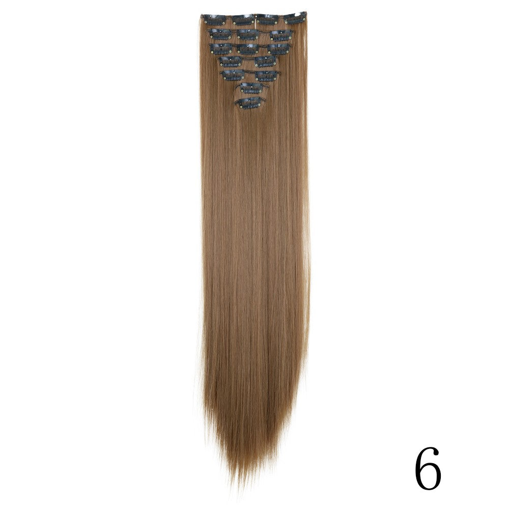 LANSA 7Clips Aplique de Cabelo Sintético Liso Comprido de Encaixe Extensões de Cabelo de Encaixe Cheveux Clipe Fibra Natural de Alta Temperatura Preto Marrom Peça de Cabelo