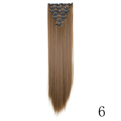 LANSA 7Clips Aplique de Cabelo Sintético Liso Comprido de Encaixe Extensões de Cabelo de Encaixe Cheveux Clipe Fibra Natural de Alta Temperatura Preto Marrom Peça de Cabelo