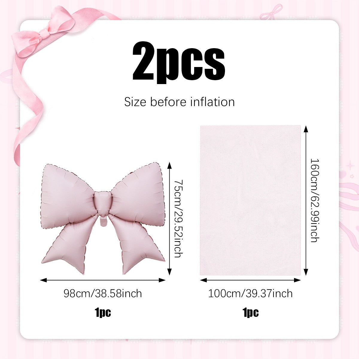 2pcs pink bow balloons princess style theme set, birthday, wedding, anniversary, bachelor party, gender reveal