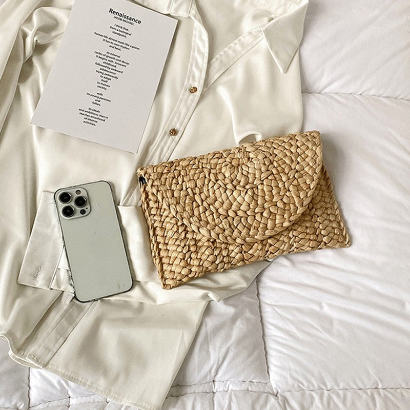 Yogodlns Corn Husk Weave Dinner Clutch Bag Women's Fashion Simple Straw Large Purse Woman Summer Casual Vacation Ladies Wallet