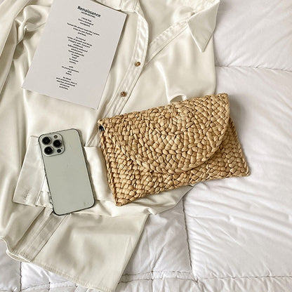 Yogodlns Corn Husk Weave Dinner Clutch Bag Women's Fashion Simple Straw Large Purse Woman Summer Casual Vacation Ladies Wallet