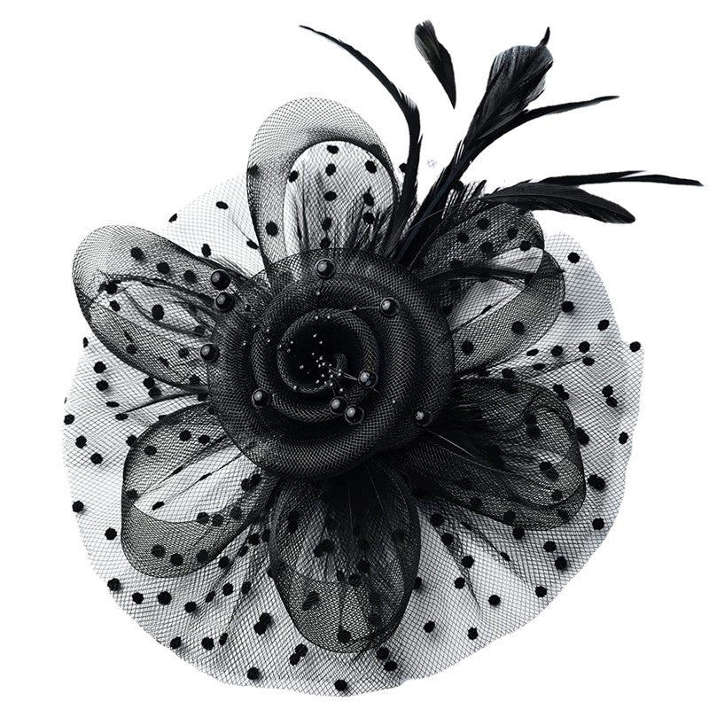 New 12 Color Net and Feather Fascinator Hat Headband Alice Headband Clip Mesh Flower Wedding Cocktail Hair Accessories Tea Party