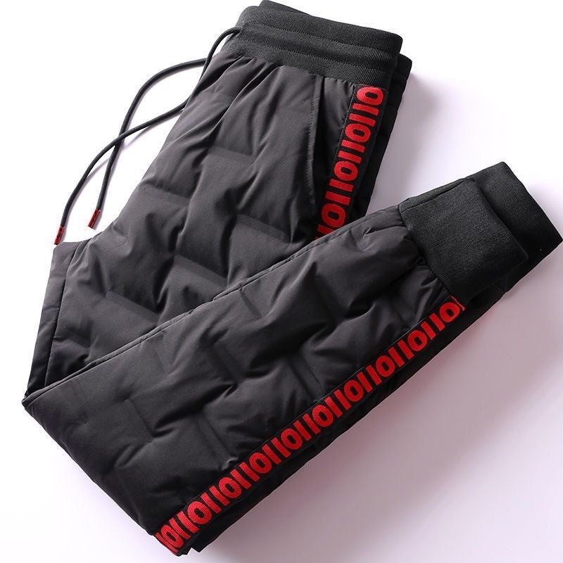 Men's Outdoor Casual down Trousers Windproof Waterproof Winter Warm Cotton Pants Dstring Waist Long Polyester Fiber