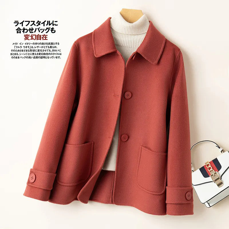 2025 Autumn Winter New Double-Sided Wool Coat Women Section Short Woolen Coats Single-breasted Black Khaki Cardigan Outerwear