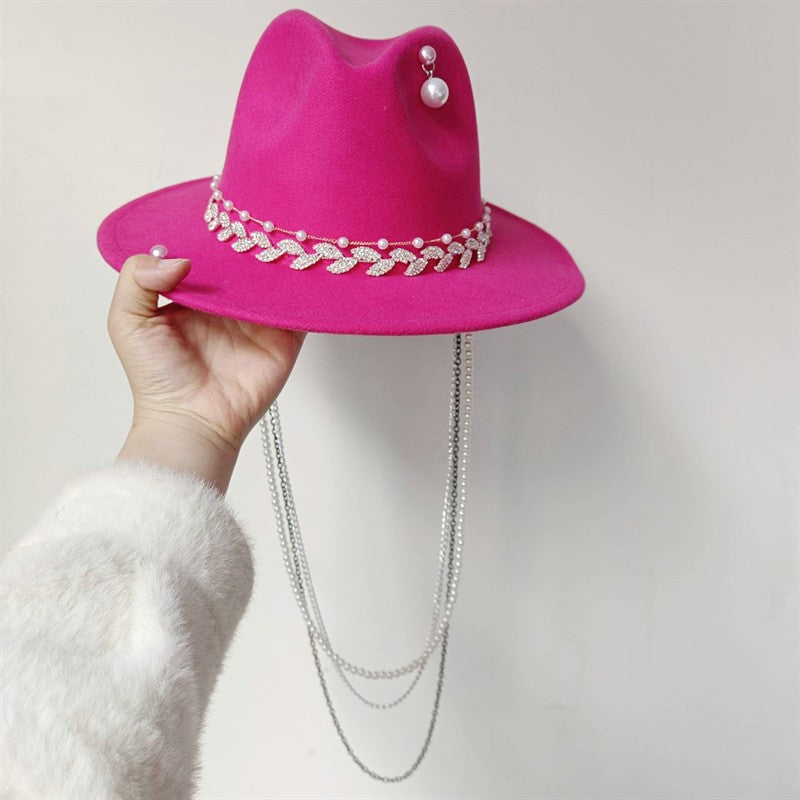 Vários chapéus DIY Chapéu Fedora com novos acessórios de corrente dourada, chapéu de inverno jazz hip-hop, chapéu de viagem, chapéu estilo punk, chapéu de igreja ????? ???????