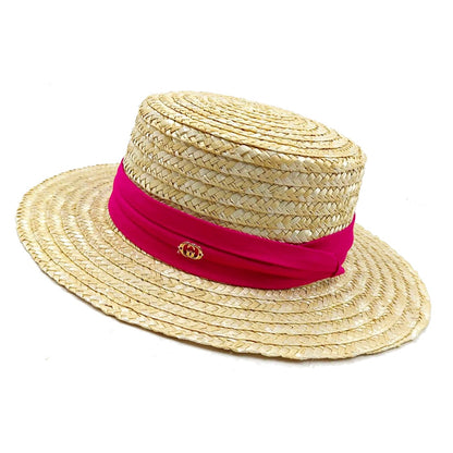 2024 Summer Straw Hat Beach Hat Women's Seaside Sun Hat Vacation Bow Ribbon Flat Top Big Brim Straw Hat praia ??