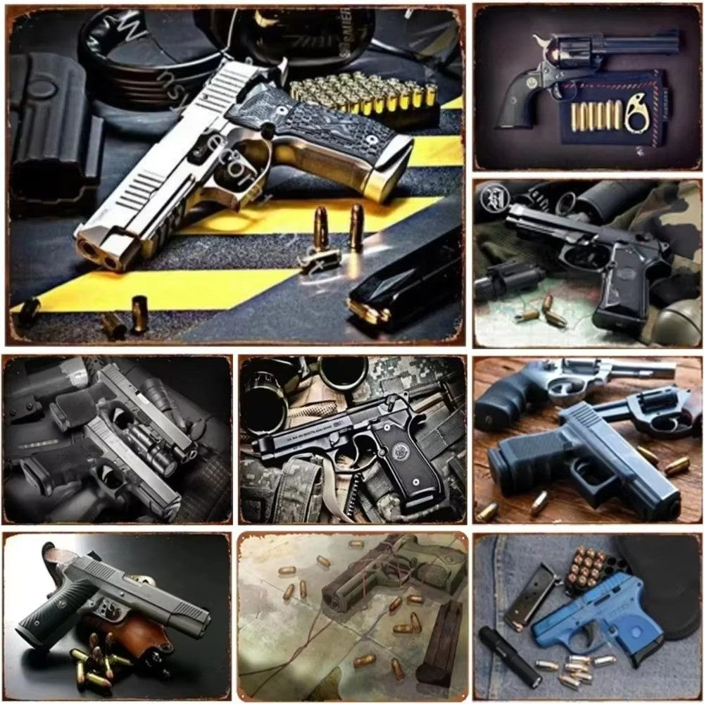 GUNHERO Pistol Metal Wall Signs - Bold Military Style - Perfect Decor for Man Caves, Homes, Bars & Garden Spaces
