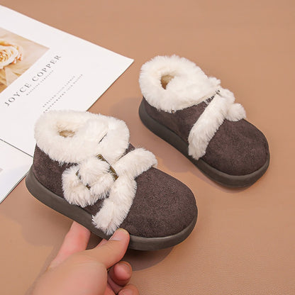 Winter Fur Boots For Girls Thick Warm Children's Plush Snow Boots Soft Warm Velvet Cotton Shoes Winter Kid's Padded Boots