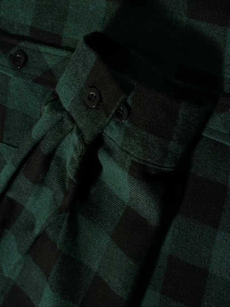 Youth Fashion Street Hooded Plaid Shirt Men's Slim Fit Long Sleeved Shirt Couple Travel Casual Shirt Men's Sports Shirt Jacket