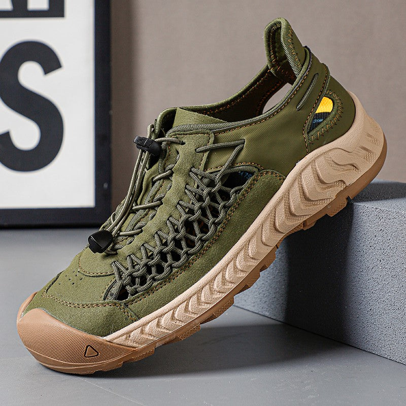 Sandals men's tide summer new style leather toe cap outdoor leisure sports hollow sandals beach shoes