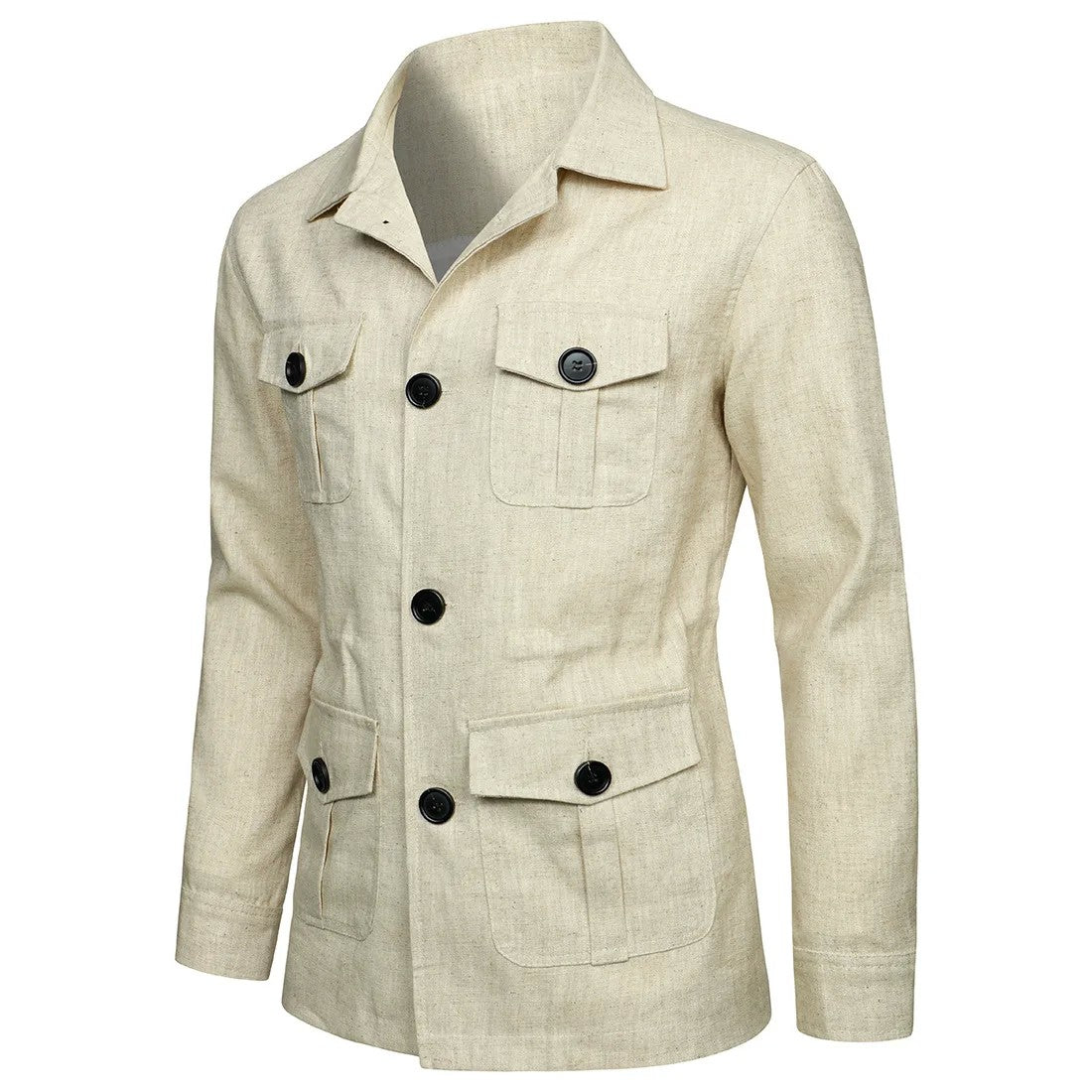 Mens Coats Safari Jacket Linen British Retro Gentry Suit Pockets Outerwear Fashion Solid Color Male Tops