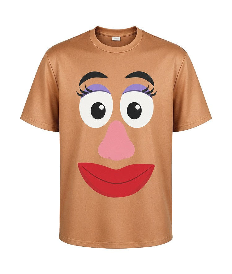 [You're My Secret] Mr. and Mrs. Potato Head Short Sleeve T-Shirt Funny Couple Cosplay Costume Halloween Party Outfit Brown Tops