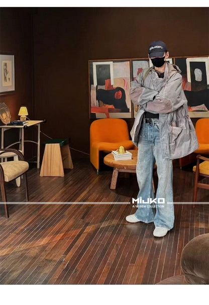 MIJKO Tie Dye Splatter Paint Denim Jeans Men's Loose Wide Leg Jeans American TJ131