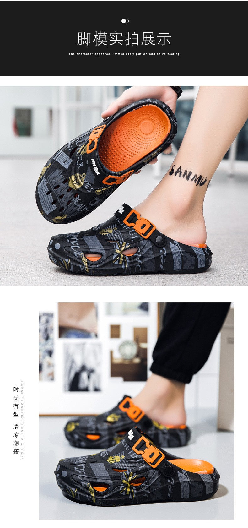 Men's Sports Sandals Eva Light Soft Comfortable Men's Beach Sandals Fashion Platform Buckle Slip-on Graffiti Slippers for Men