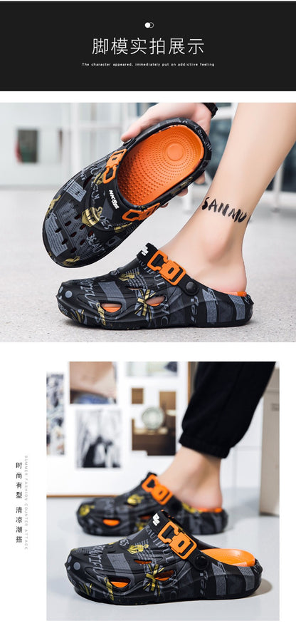 Men's Sports Sandals Eva Light Soft Comfortable Men's Beach Sandals Fashion Platform Buckle Slip-on Graffiti Slippers for Men