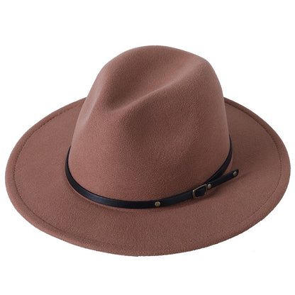 Fedora hat jazz hat men and women classic black leather belt Fedora Panama women autumn and winter Panama hat wholesale