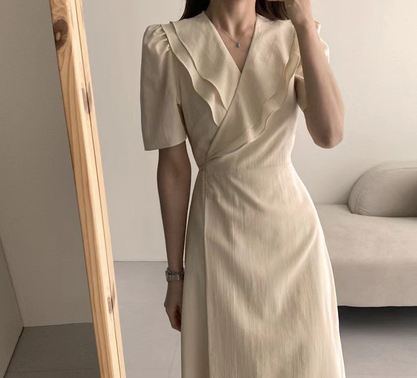 South Korea Chic Midi Dress Women Summer Japan Style Retro Vintage Design Ruffle