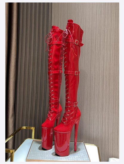 26cm Super High Heel Thigh High Boots Sexy Women Shoes Pole Dance Stripper Shoes Platform Over-the-Knee Zip Crotch High Boots