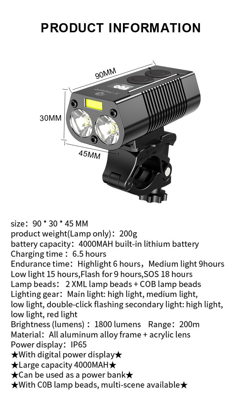 X-Tiger Bike Light Headlight Bicycle Lamp With Power Bank Rechargeable LED 5200mAh MTB Bicycle Light Flashlight Bike Accessories