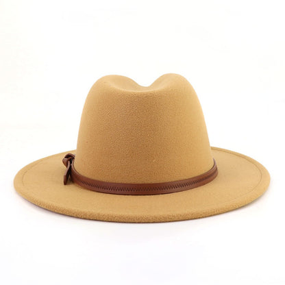 New Brown Belt Buckle Jazz Fedora Hat Autumn Winter Women Men Party Church Top Hat Wide Brim Sun Hat Felt Panama Cap