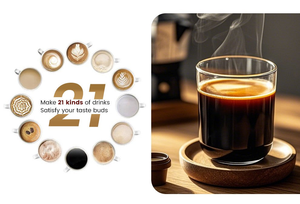 Mcilpoog WS817-Plus Máquina de café expresso automática com tela grande colorida de 7", com bico vaporizador, 21 sabores para casa e escritório