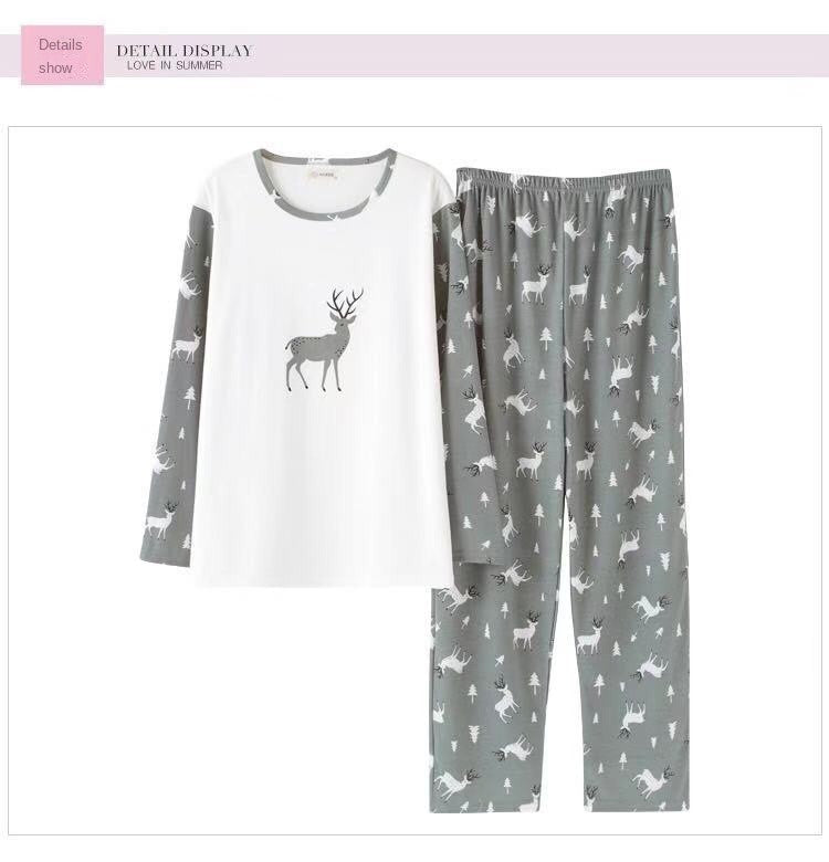 2Pcs/set men's pajamas set of large size long-sleeved long trousers autumn and winter students home clothing round neck autumn m