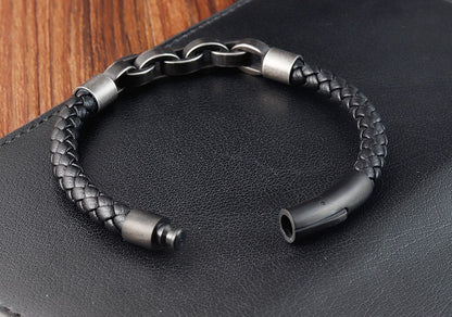 Pulseira de Couro Masculina, Formato Infinito, Padrão Popular, Joias de Aço Inoxidável, Acessórios, Presente