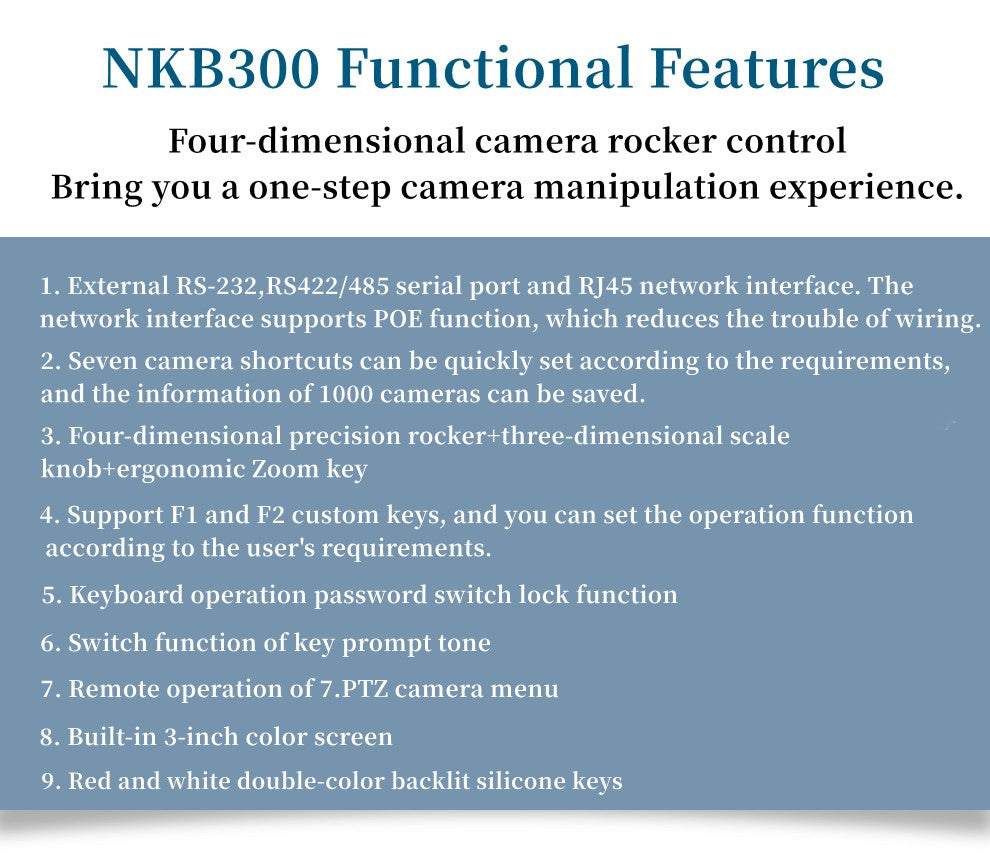 NDI 4D Joystick Keyboard 3-inch Color Screen Network Visca Pelco-D/P Protocol Rocker Console POE Camera Control Keyboard