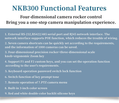 NDI 4D Joystick Keyboard 3-inch Color Screen Network Visca Pelco-D/P Protocol Rocker Console POE Camera Control Keyboard