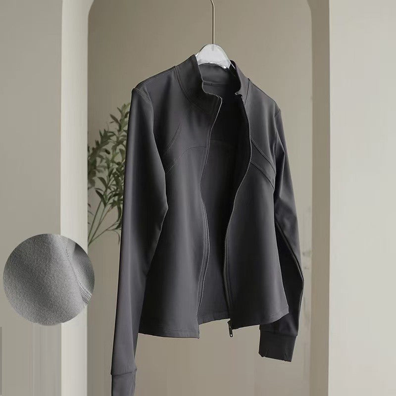 Women's High-End Velvet Yoga Jacket Stand Collar Long Sleeve Fitness Running Training Top for Autumn Winter Sports