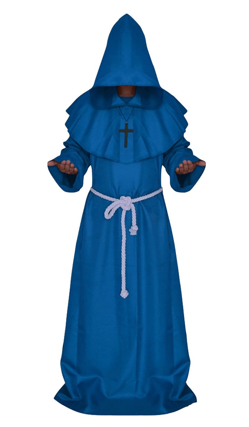 Medieval Monk Cosplay Wizard Hooded Robe Steampunk Priest Horror Cloak For Men Unisex Mask Hat Costume Halloween Masquerade Cape