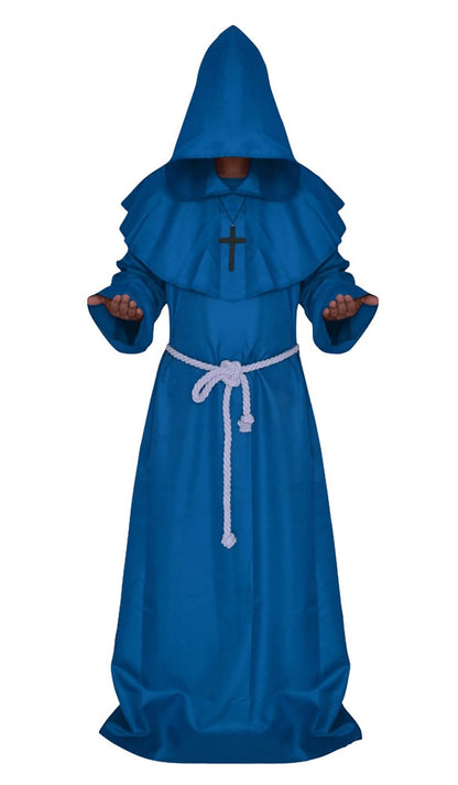 Medieval Monk Cosplay Wizard Hooded Robe Steampunk Priest Horror Cloak For Men Unisex Mask Hat Costume Halloween Masquerade Cape