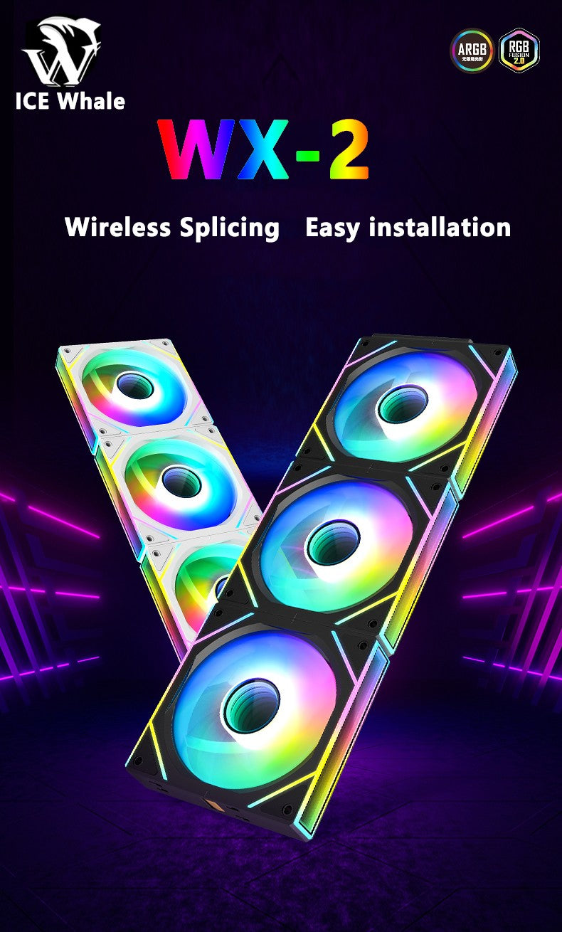 ICE Whale WX-2 Wire-Splicing PC Case Cooling Fan ARGB Mirror Cycle Light Effect 600-1800RPM PWM Water Cooling 360mm Cooler Fan