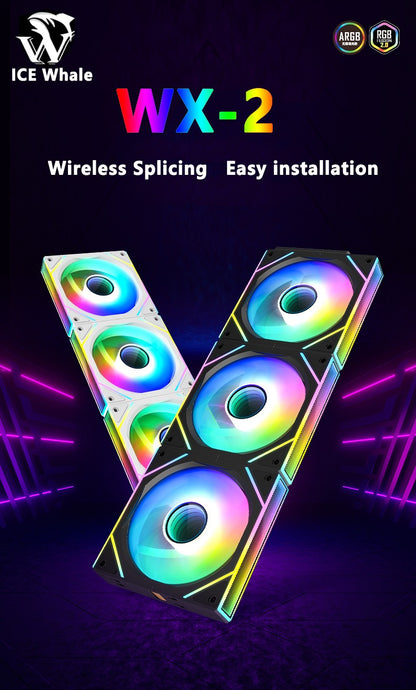 ICE Whale WX-2 Wire-Splicing PC Case Cooling Fan ARGB Mirror Cycle Light Effect 600-1800RPM PWM Water Cooling 360mm Cooler Fan