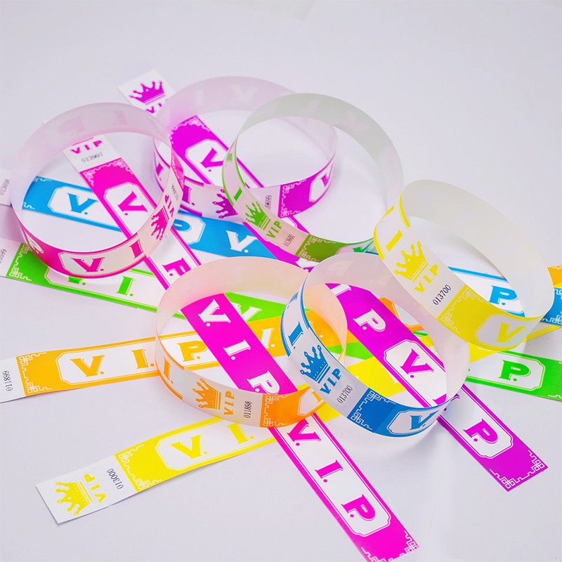 100pcs VIP Neon Paper Bracelets Fluorescent Waterproof Disposable Bracelets Tamper-Proof For Parties, Music Festivals & Events