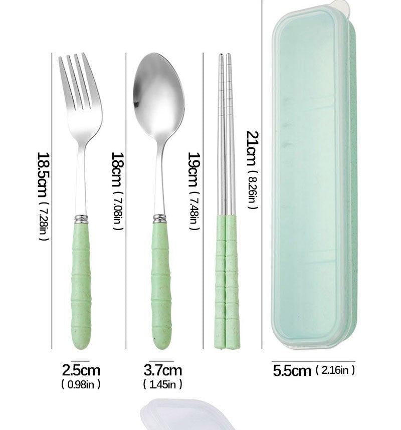 3pcs/set Tableware Set Stainless Steel Chopsticks Fork Spoon Set Travel Flatware With Box Lunch Tableware Kitchen Accessories